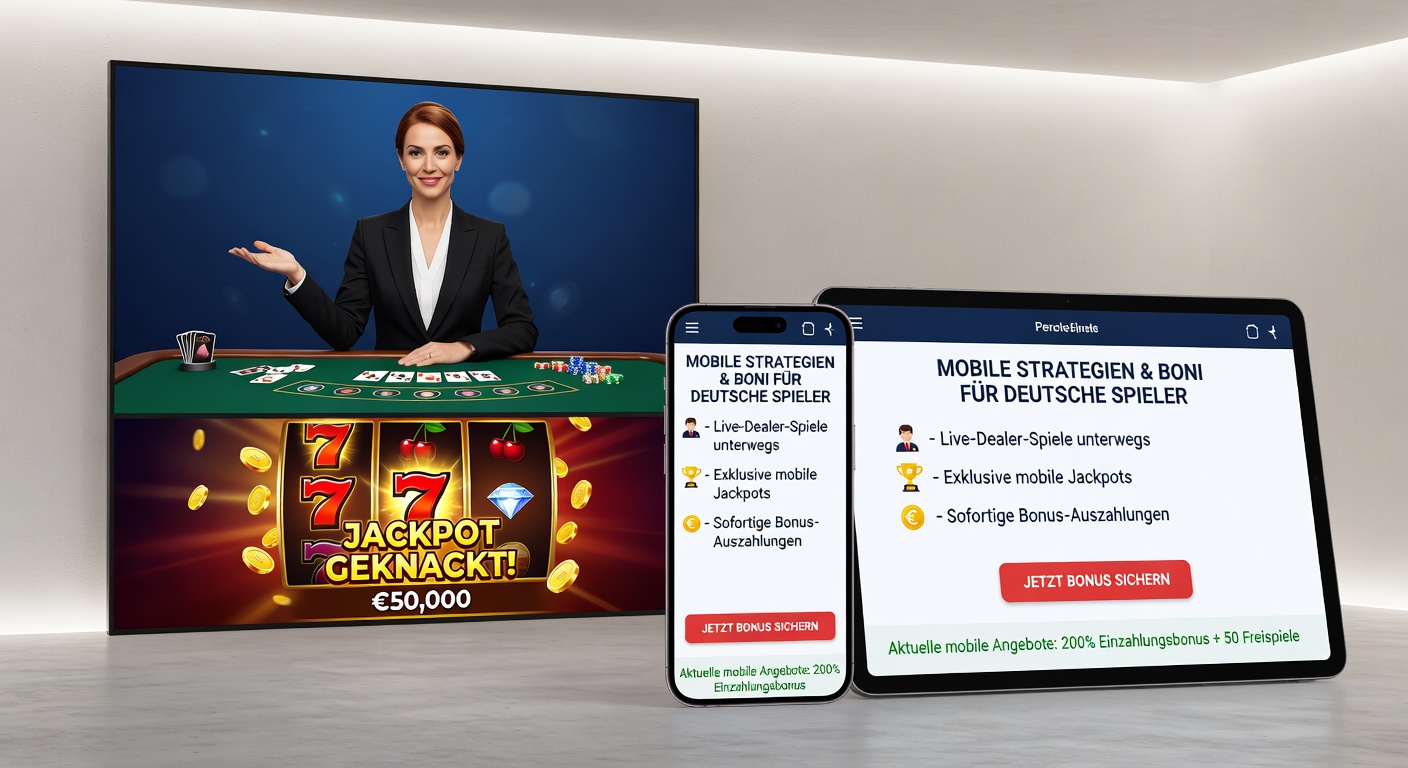 Mobile App-Screenshot mit Live Dealer, der ein Slot-Jackpot-Roulette dreht, inklusive Bonus-Angeboten für deutsche Spieler