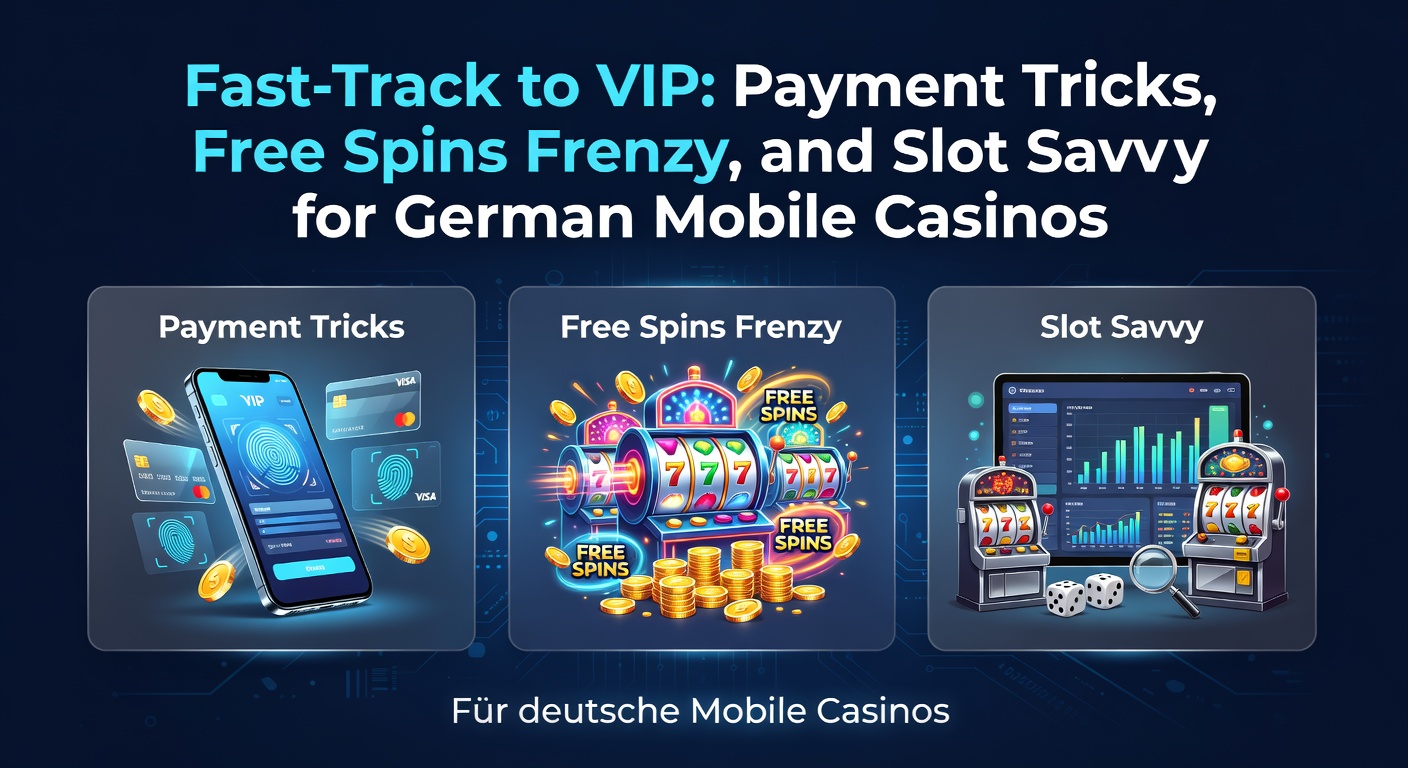 Smartphone mit Mobile-Casino-App, das VIP-Stufen und Free-Spins-Symbole zeigt, während ein Spieler Zahlungen optimiert