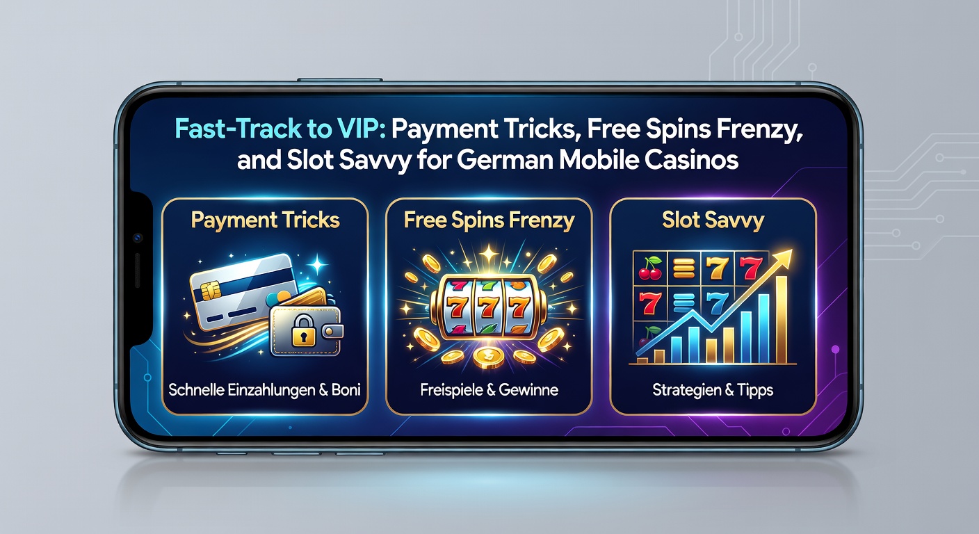 Free-Spins-Rad auf einem Mobile-Screen mit Slot-Maschinen und VIP-Symbolen, Zahlungsmethoden im Hintergrund
